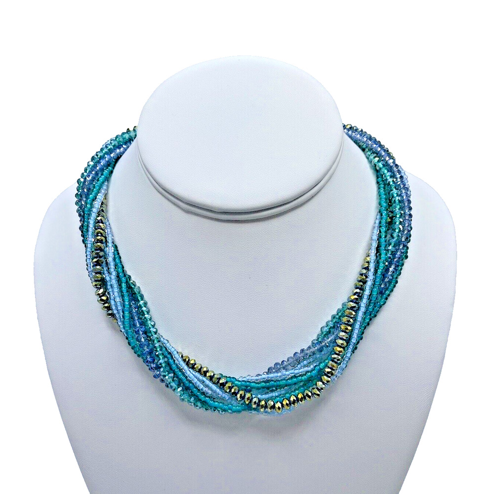 Beaded Necklace Bracelet Set Blue Magnetic Clasps Interchangeable 6 in 1 Pretty